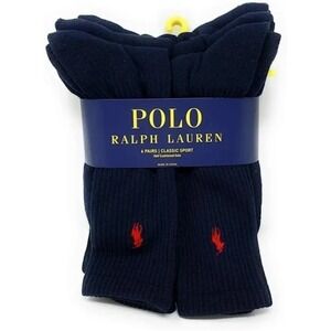 Polo Ralph Lauren Mens 6 Pack Classic Sport Crew Socks Navy Blue~NWT